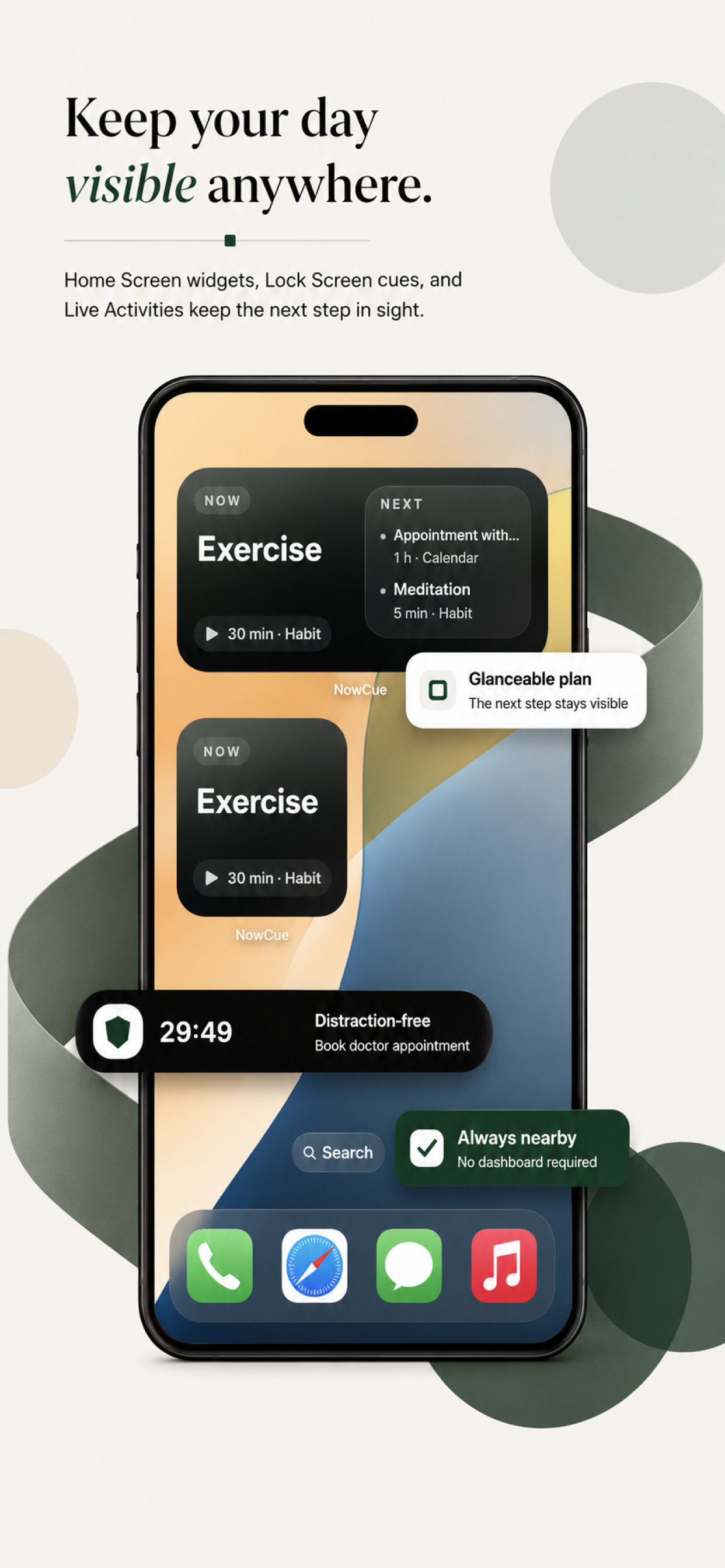 NowCue — Widgets, Lock Screen cues, and Live Activities